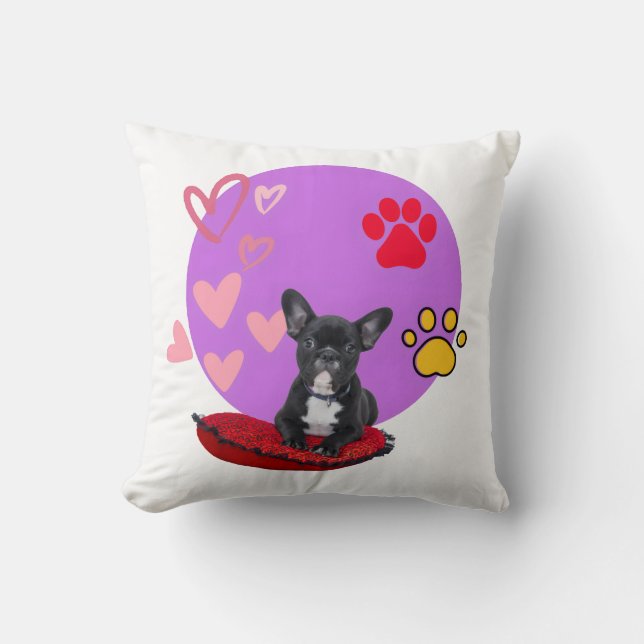 Cojín Decorativo Adorable Frenchie Puppy with Hearts  (Anverso)