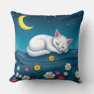 Cojín Decorativo Adorable Gatito Blanco Durmiendo En Árbol por la N