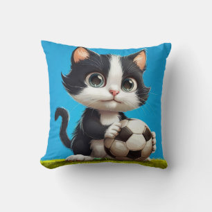 Cojín Decorativo Adorable gatito blanco y negro sosteniendo una pel