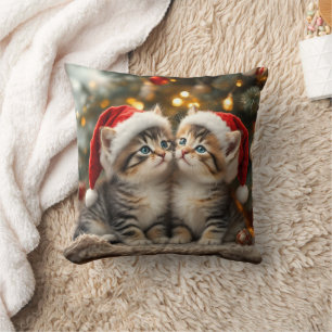 Cojín Decorativo Adorable gatito de Navidad con sombreros de Santa