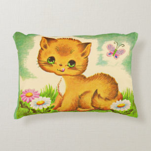 Cojín Decorativo adorable gatito de ojos verdes