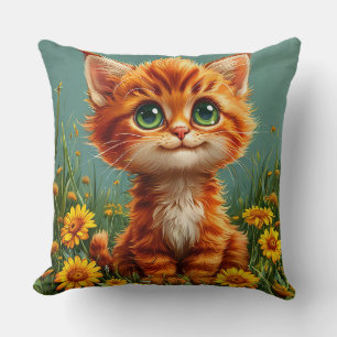 Cojín Decorativo Adorable gatito naranja sentado en un campo