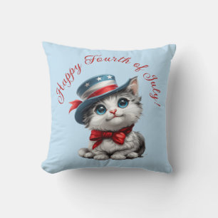 Cojín Decorativo Adorable gatito patriótico decoración 4 de julio