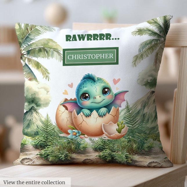 Cojín Decorativo Adorable Hatching Pronto Baby Dinosaur Personaliza (Adorable Hatching Soon Baby Dinosaur Custom Pillow)