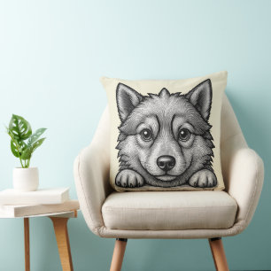 Cojín Decorativo Adorable Husky Puppy Wood Engraving Style