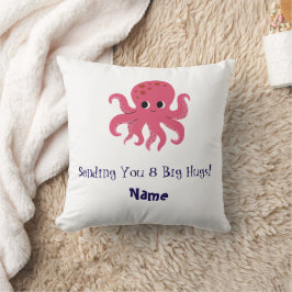 Cojín Decorativo Adorable ilustración Kawaii de pulpo rosa lindo