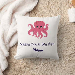 Cojín Decorativo Adorable ilustración Kawaii de pulpo rosa lindo