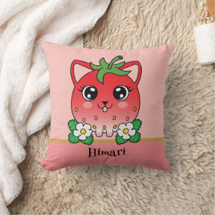 Cojín Decorativo Adorable Kawaii Gato de Fresa
