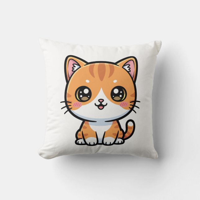 Cojín Decorativo Adorable Kawaii Ginger Cat Cartoon Character (Anverso)