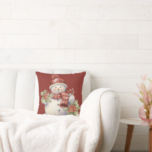 Cojín Decorativo Adorable muñeco de nieve vintage acuarela navideña