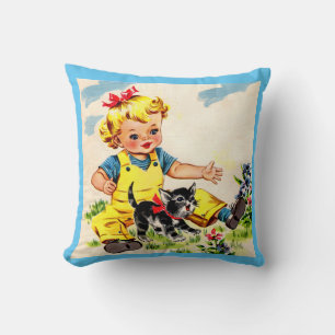 Cojín Decorativo adorable niñita con adorable gatito