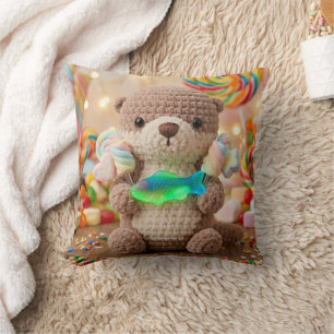 Cojín Decorativo Adorable nutria de ganchillo y oso de gominola