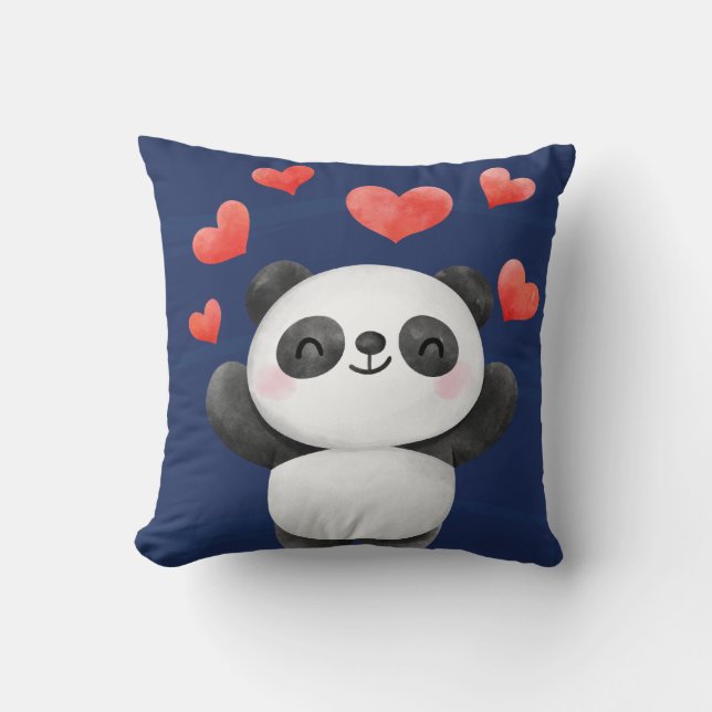Cojín Decorativo Adorable panda acuarela con corazones para niños (Anverso)