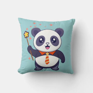Cojín Decorativo adorable panda con corbata naranja-amarilla