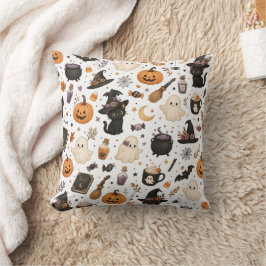 Cojín Decorativo Adorable patrón de acuarela de Halloween con gatos