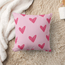 Cojín Decorativo Adorable Patrón de Corazones Dibujados a Mano Rosa