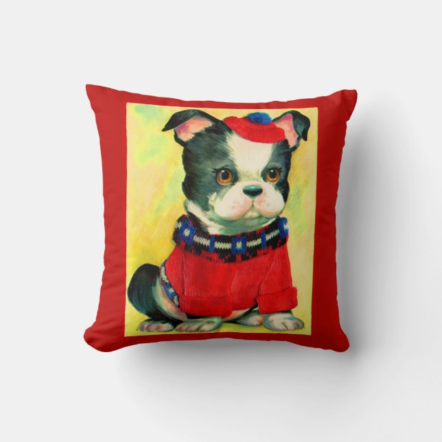 Cojín Decorativo adorable perro en gorra y suéter (Anverso)