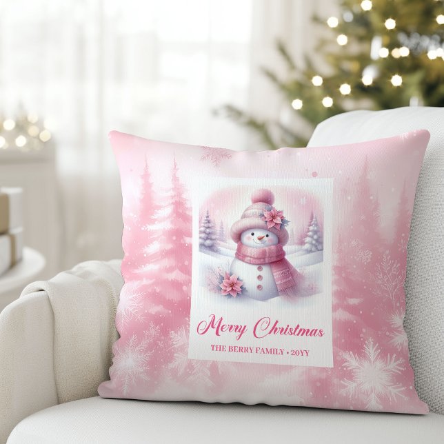 Cojín Decorativo Adorable Pinkmas Snowman Christmas Pillow Decor (Adorable Pinkmas Snowman Christmas Pillow Decor)