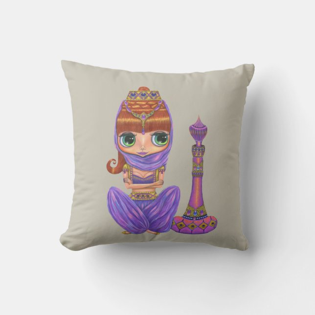 Cojín Decorativo Adorable Purple Genie Chica Big Green Eyes (Anverso)