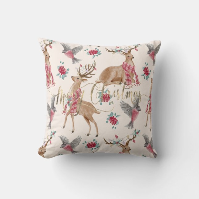 Cojín Decorativo Adorable reindeers, birds, flowers (Anverso)
