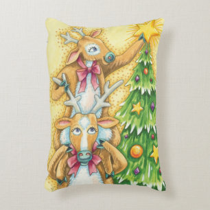 Cojín Decorativo Adorable Reno de Navidad con Estrella de Árbol de 