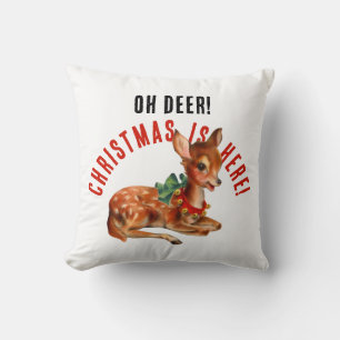 Cojín Decorativo Adorable Reno de Navidad Rojo y Blanco Vintage
