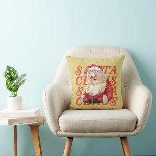 Cojín Decorativo Adorable Santa Claus Retro Rojo y Mostaza