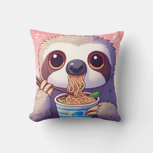 Cojín Decorativo Adorable Sloth Comating Ramen (Anverso)