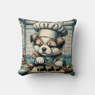 Cojín Decorativo Adorable Sushi Chef Puppy