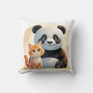 Cojín Decorativo Adorable Tabby Cat & Giant Panda - Amigos jugueton