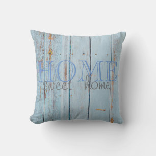 Cojín Decorativo Adorable textura de madera azul, Hogar dulce hogar
