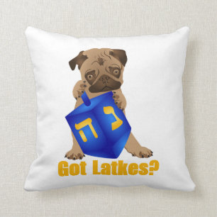 Cojín Decorativo ¿Adorable Tiene Latas? Hankukkah Pug Puppy y Dreid