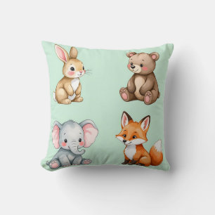 Cojín Decorativo Adorables animales bebés del bosque en acuarela pa