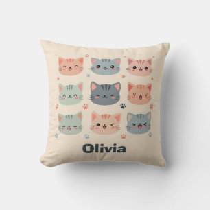 Cojín Decorativo Adorables Caritas de Gatito Kawaii