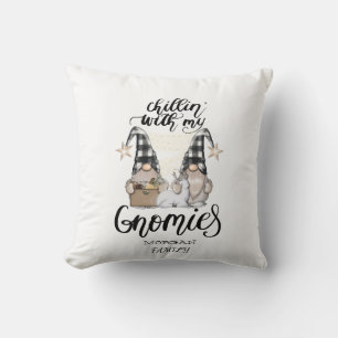 Cojín Decorativo Adorables gnomos lindos de cuadros de búfalo negro