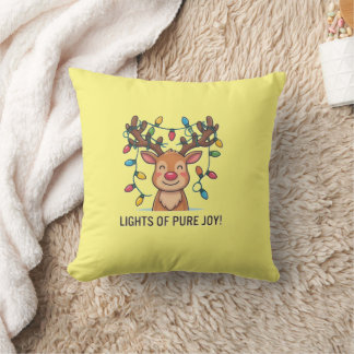 Cojín Decorativo Adorables Luces de Alegría de Navidad Reno Kawaii