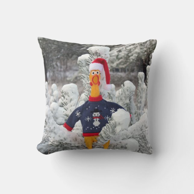 Cojín Decorativo ¡Adorables Navidades de Invierno de Pollo Pillow! (Anverso)