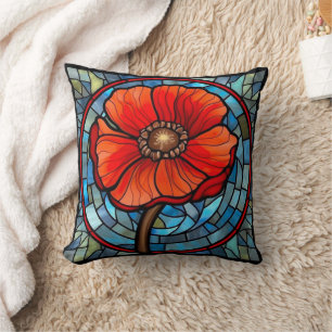 Cojín Decorativo Adormidera roja de vidrio manchado