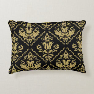 Cojín Decorativo Adornamento negro y dorado sin costura Damask. Tra