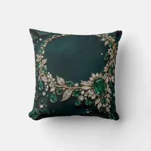 Cojín Decorativo Adorno Botánico de Joyería Esmeralda Verde