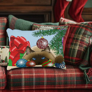 Cojín Decorativo Adorno de Bola de Navidad Gato Siamés Divertido