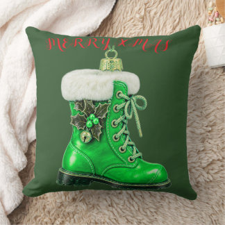 Cojín Decorativo Adorno de bota festiva verde de Navidad alegre