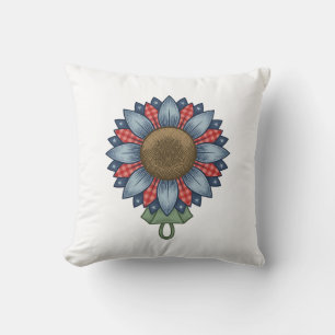 Cojín Decorativo Adorno de girasol de mezclilla patriótico vintage