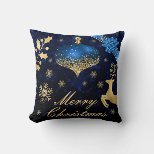 Cojín Decorativo Adorno de Navidad con purpurina azul y dorado y Ci