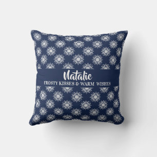 Cojín Decorativo Adorno de Navidad Copo de Nieve Azul Polvoriento