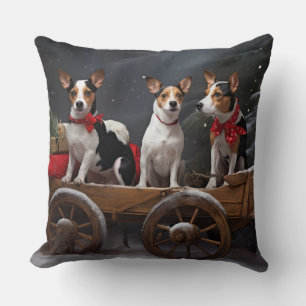 Cojín Decorativo Adorno de Navidad de Trineo Nevado con Terrier de 