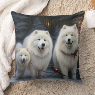 Cojín Decorativo Adorno de Navidad de Trineo Nevado Samoyedo