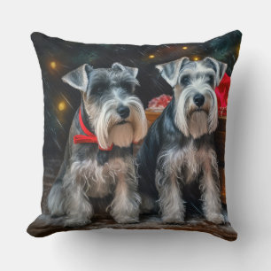 Cojín Decorativo Adorno de Navidad de trineo nevado Schnauzer