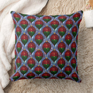 Cojín Decorativo Adorno de Navidad Rojo Verde Azul Vidrio Estampado