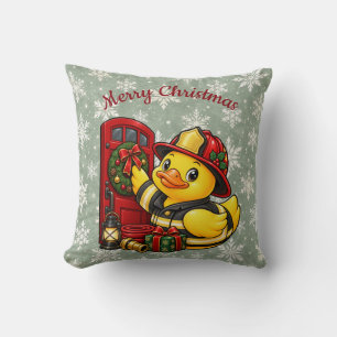 Cojín Decorativo Adorno de pato de goma de bombero navideño acogedo
